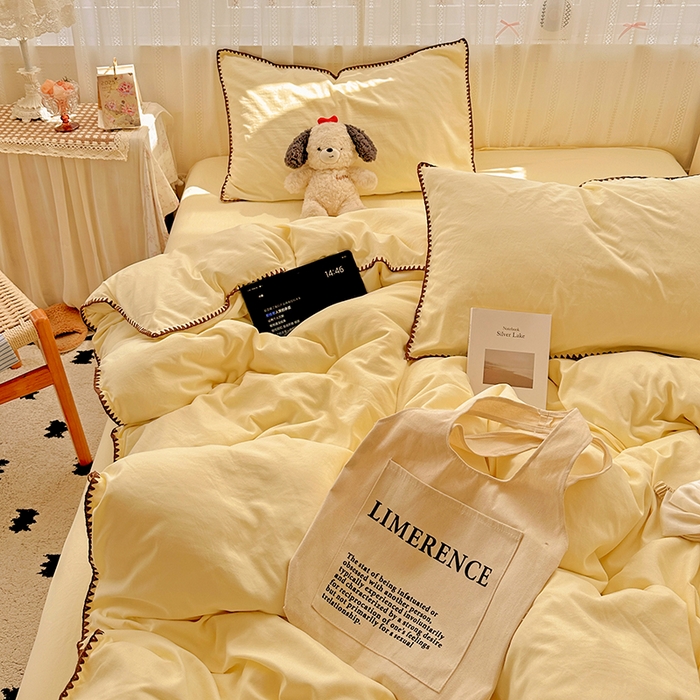 91家纺网 家纺一手货源 找家纺 繁花家居 2025新款高克重云朵棉贝壳边系列四件套 绵绵-羽黄