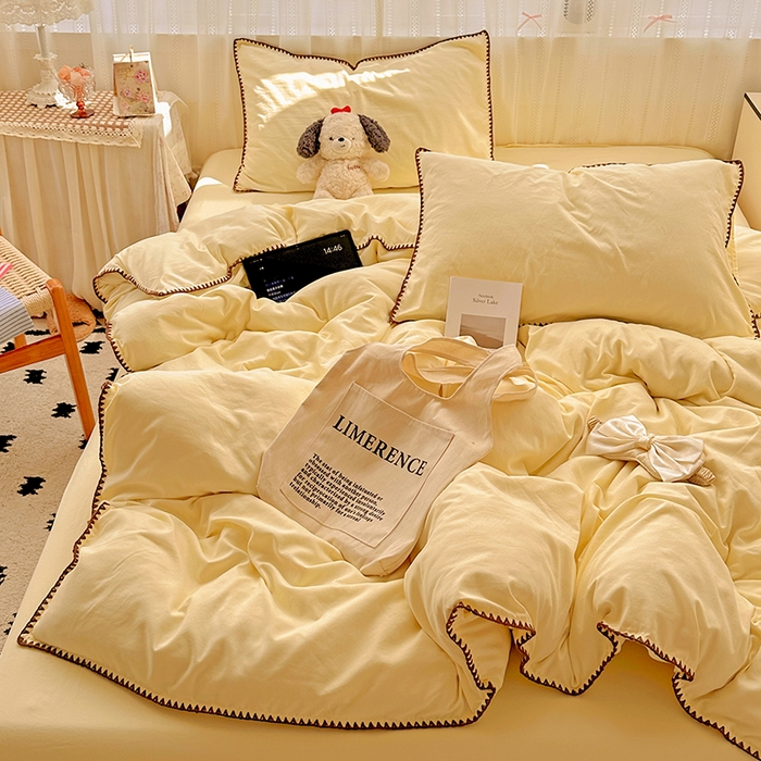 91家纺网 家纺一手货源 找家纺 繁花家居 2025新款高克重云朵棉贝壳边系列四件套 绵绵-羽黄