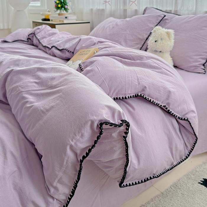 91家纺网 家纺一手货源 找家纺 繁花家居 2025新款高克重云朵棉贝壳边系列四件套 绵绵-芋紫