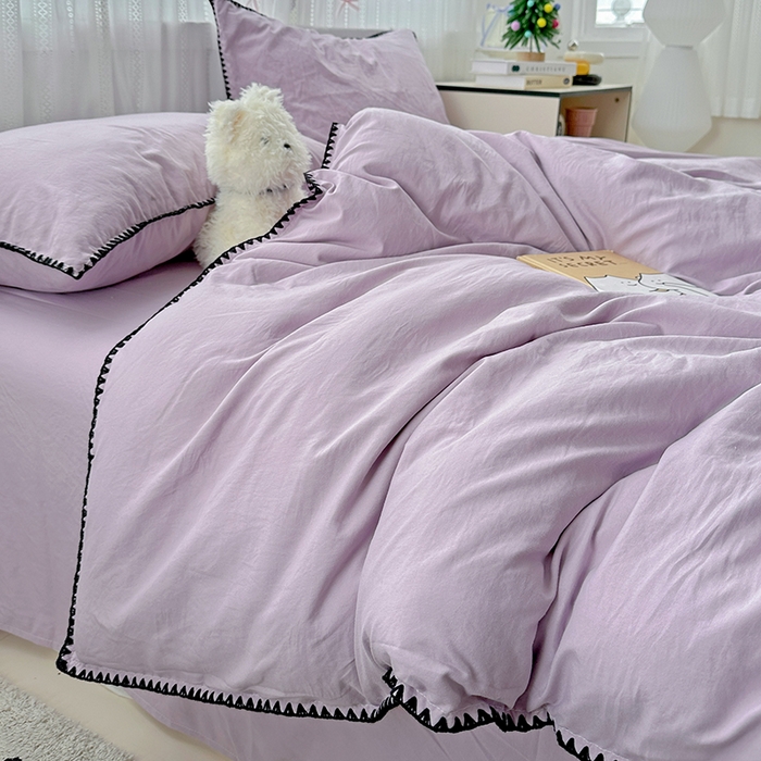 91家纺网 家纺一手货源 找家纺 繁花家居 2025新款高克重云朵棉贝壳边系列四件套 绵绵-芋紫