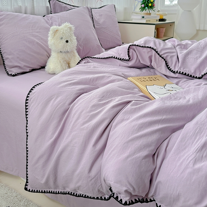 91家纺网 家纺一手货源 找家纺 繁花家居 2025新款高克重云朵棉贝壳边系列四件套 绵绵-芋紫