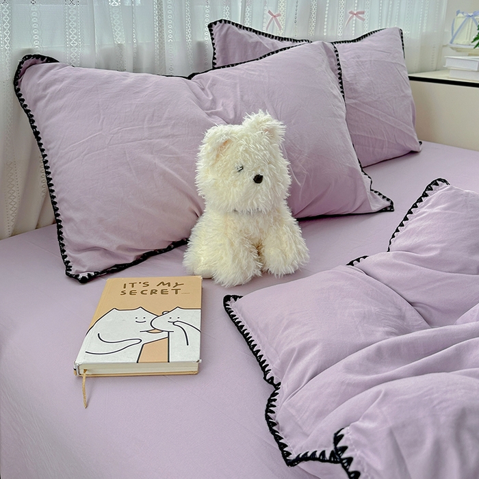 91家纺网 家纺一手货源 找家纺 繁花家居 2025新款高克重云朵棉贝壳边系列四件套 绵绵-芋紫