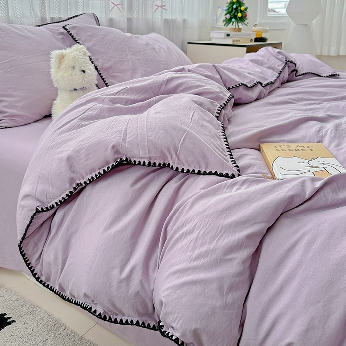 91家纺网 家纺一手货源 找家纺 繁花家居 2025新款高克重云朵棉贝壳边系列四件套 绵绵-芋紫