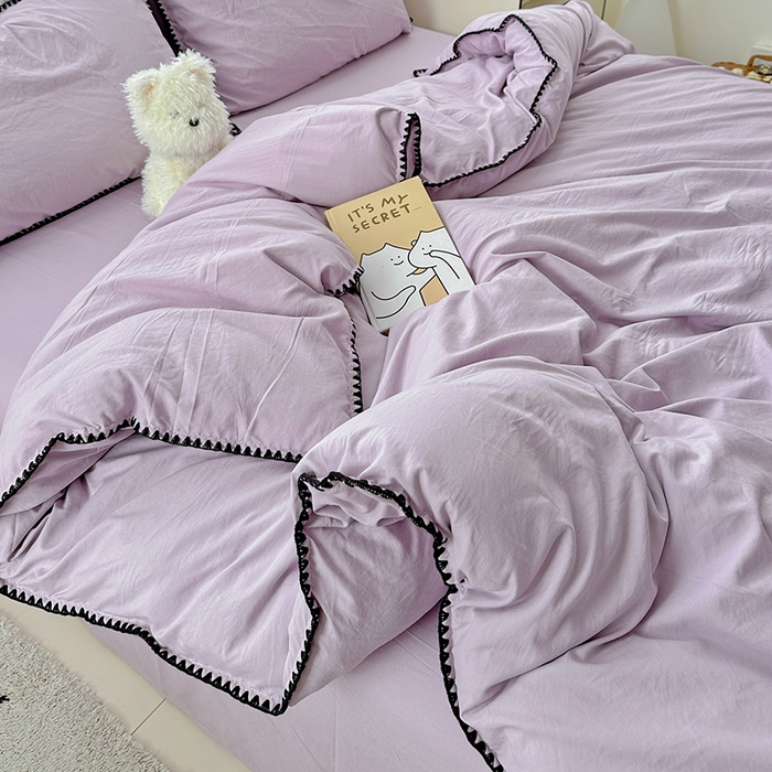 91家纺网 家纺一手货源 找家纺 繁花家居 2025新款高克重云朵棉贝壳边系列四件套 绵绵-芋紫