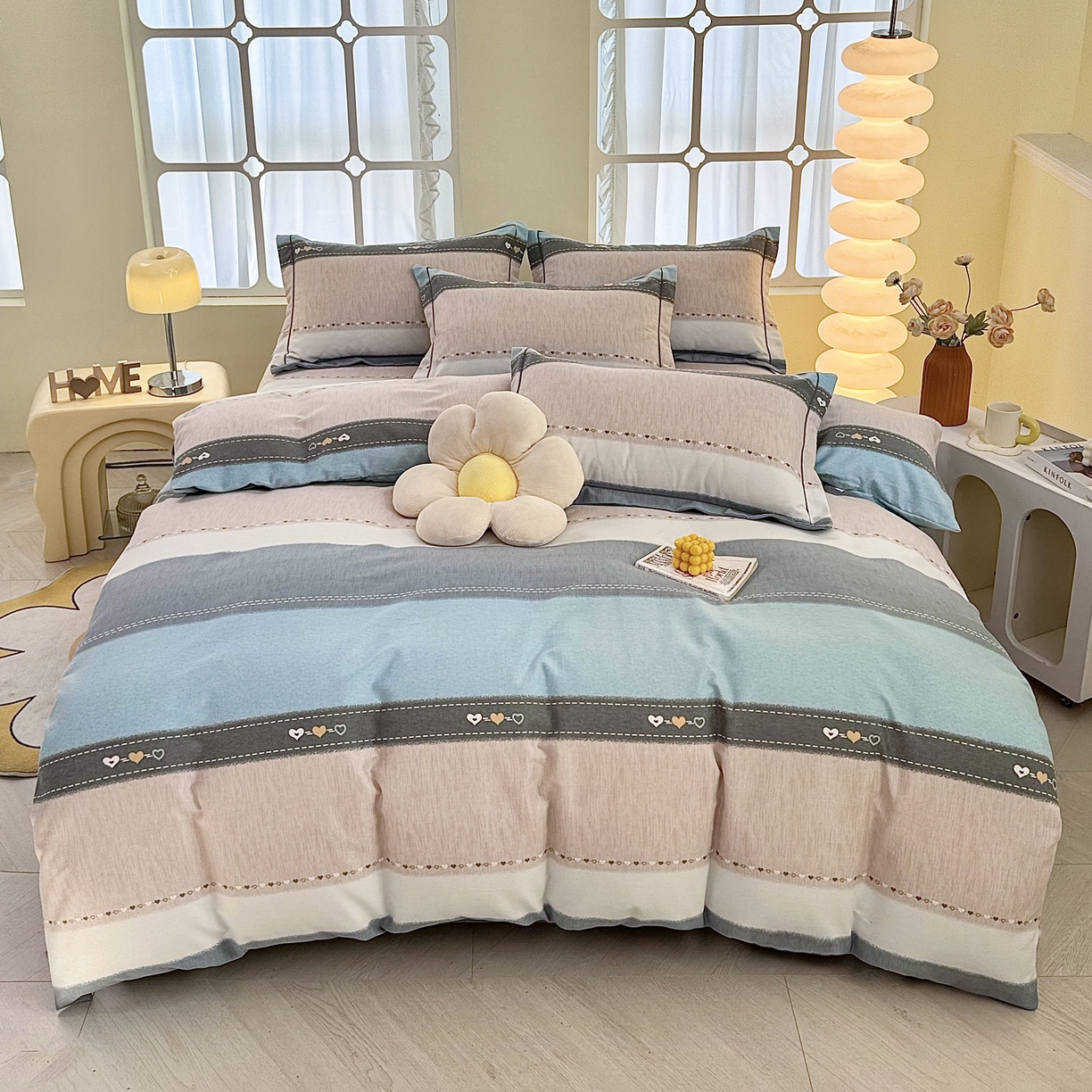 91家纺网 家纺一手货源 找家纺 （总）优尚家纺 2025新款全棉磨毛纯棉喷气印花清新轻奢款四件套