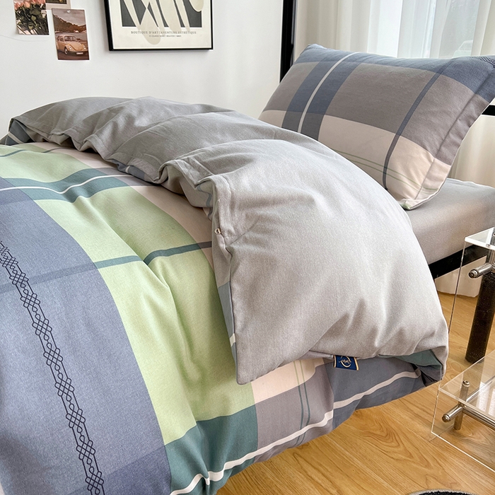 91家纺网 家纺一手货源 找家纺 慕木家纺 2025新款A类高端无印风卡通高克重170克阳光暖绒棉学生套件系列(可供跨境抽空压缩) 协奏曲-绿