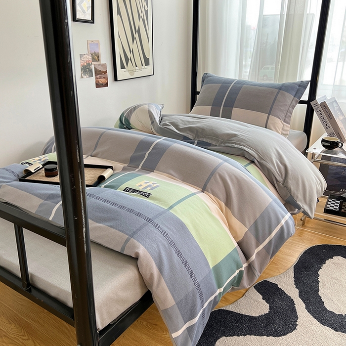 91家纺网 家纺一手货源 找家纺 慕木家纺 2025新款A类高端无印风卡通高克重170克阳光暖绒棉学生套件系列(可供跨境抽空压缩) 协奏曲-绿