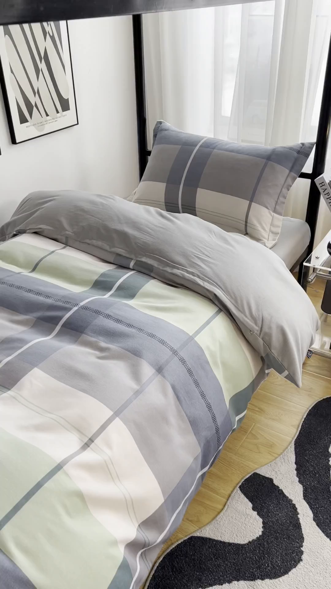 91家纺网 家纺一手货源 找家纺 慕木家纺 2025新款A类高端无印风卡通高克重170克阳光暖绒棉学生套件系列(可供跨境抽空压缩) 协奏曲-绿