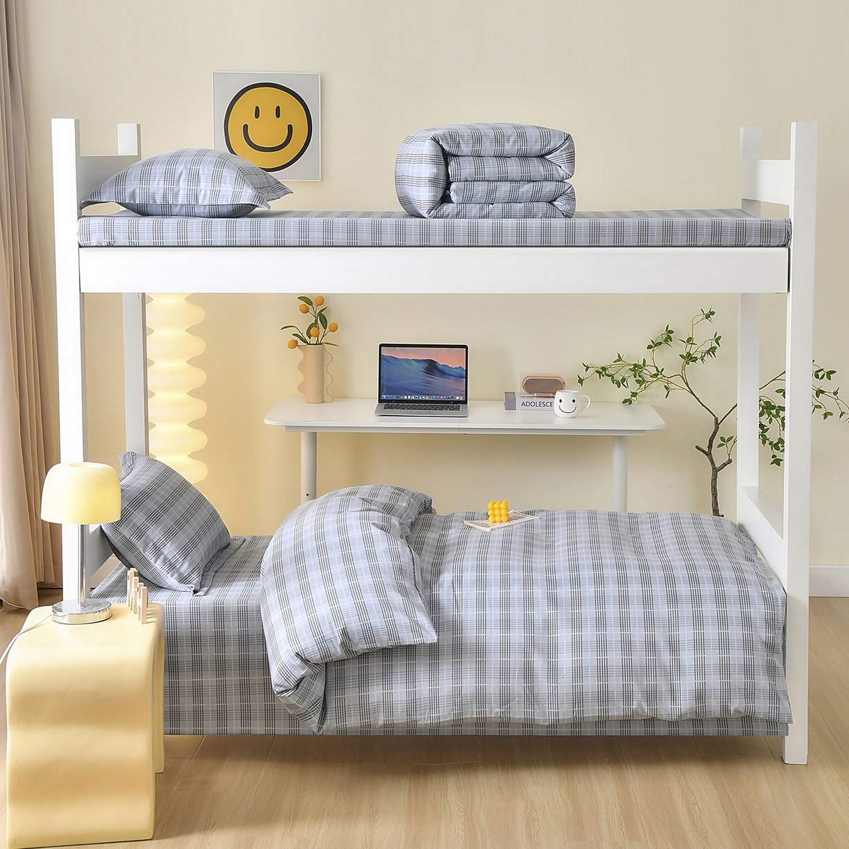 91家纺网 家纺一手货源 找家纺 优尚 2025全棉纯棉磨毛喷气印花学生三件套 雅韵灰格