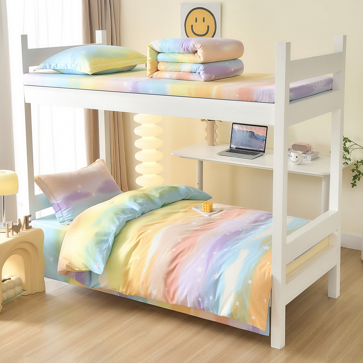 优尚 2025全棉纯棉磨毛喷气印花学生三件套 缤纷彩虹