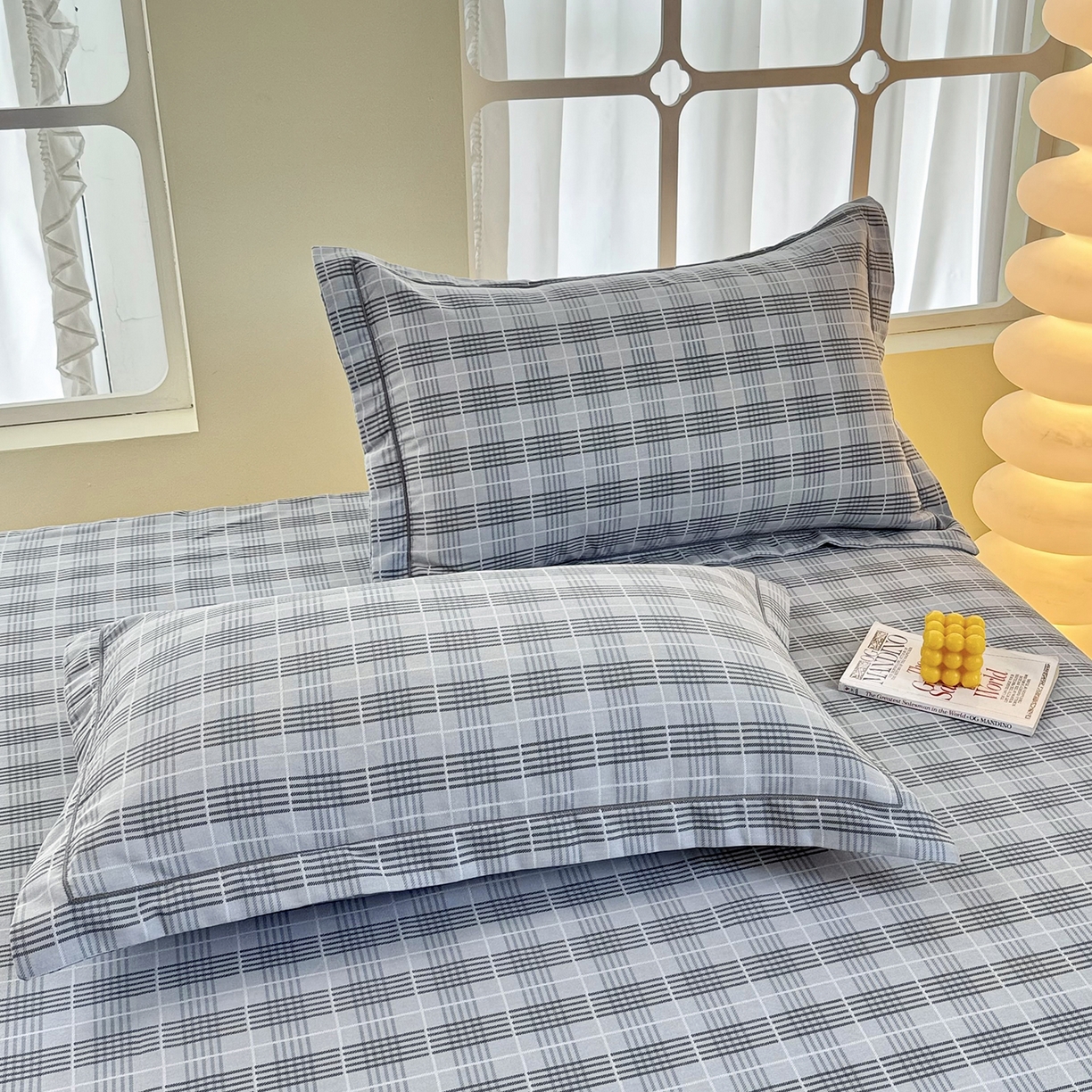 91家纺网 家纺一手货源 找家纺 优尚家纺 2025新款全棉磨毛纯棉喷气印花清新轻奢款四件套 雅韵灰格