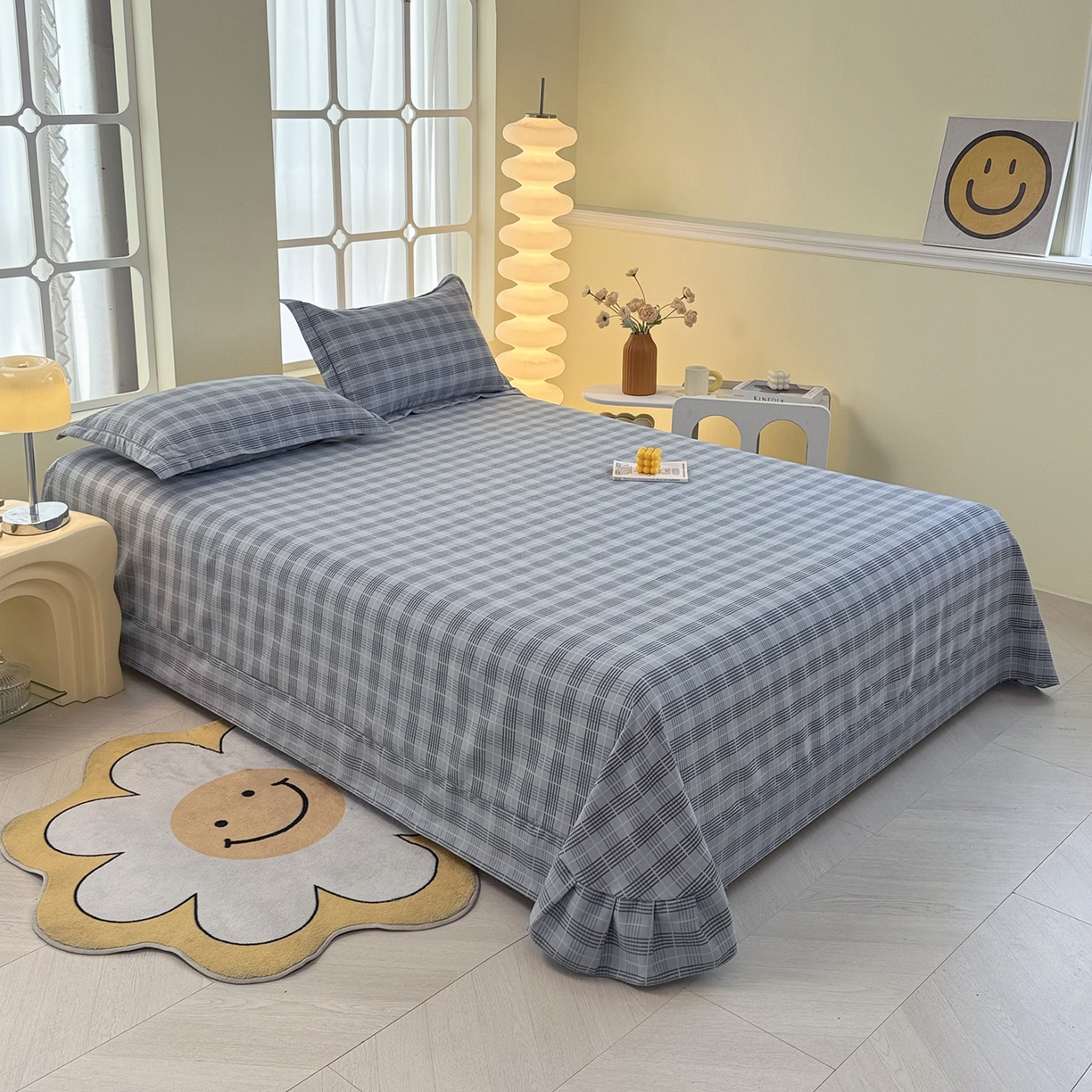 91家纺网 家纺一手货源 找家纺 优尚家纺 2025新款全棉磨毛纯棉喷气印花清新轻奢款四件套 雅韵灰格