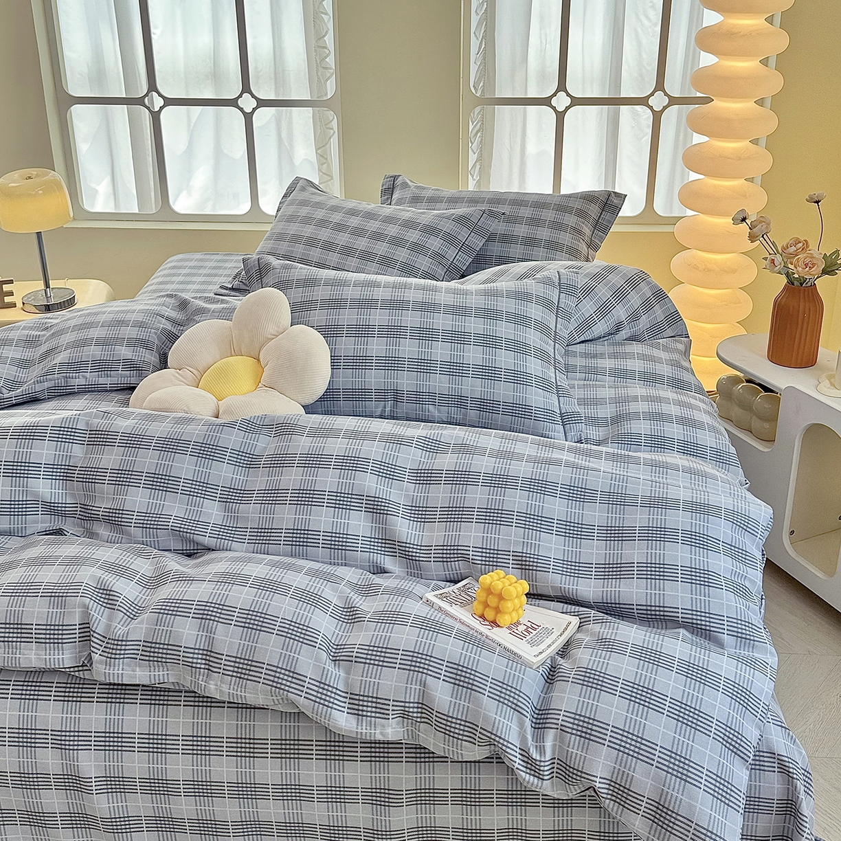 91家纺网 家纺一手货源 找家纺 优尚家纺 2025新款全棉磨毛纯棉喷气印花清新轻奢款四件套 雅韵灰格