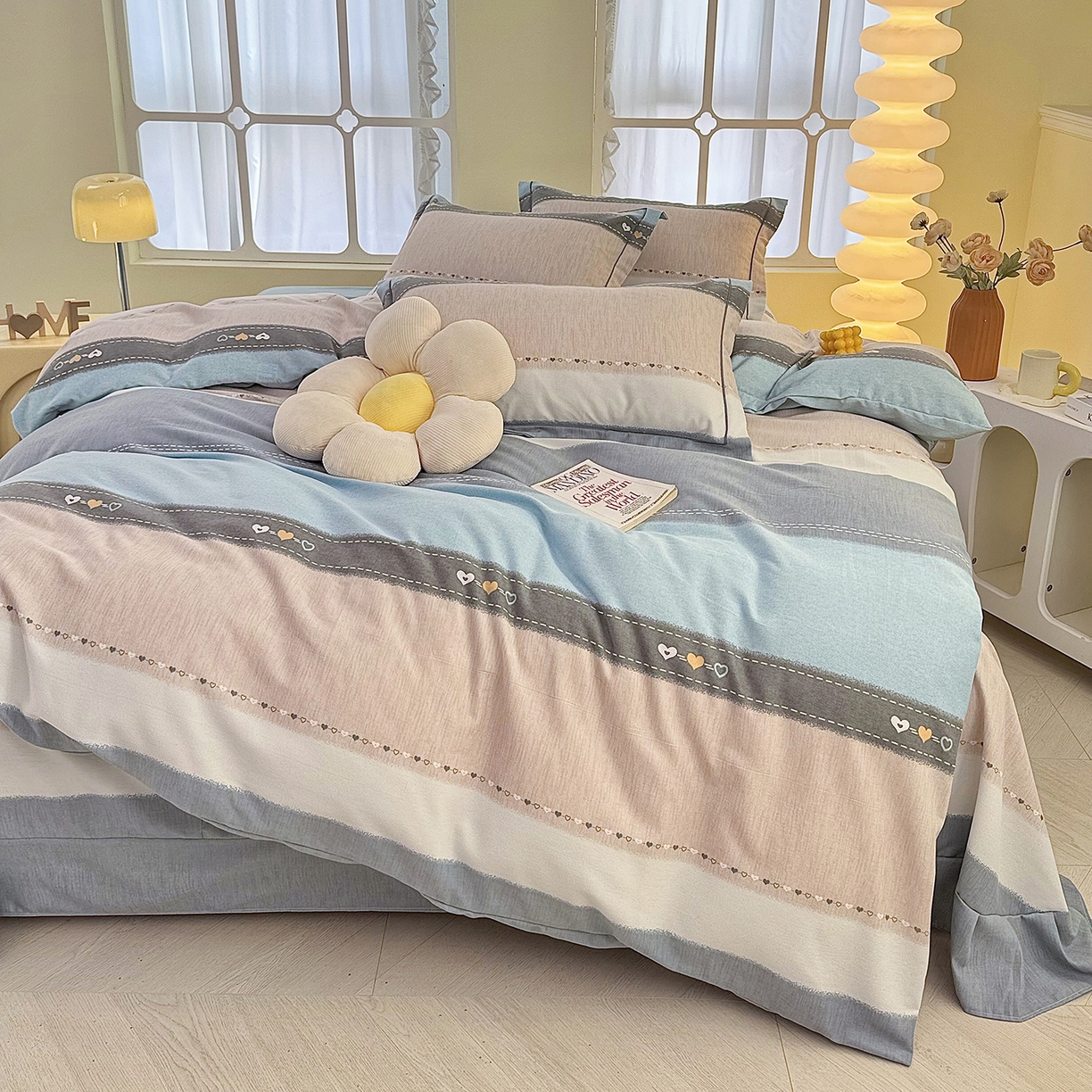 91家纺网 家纺一手货源 找家纺 优尚家纺 2025新款全棉磨毛纯棉喷气印花清新轻奢款四件套 罗马格调