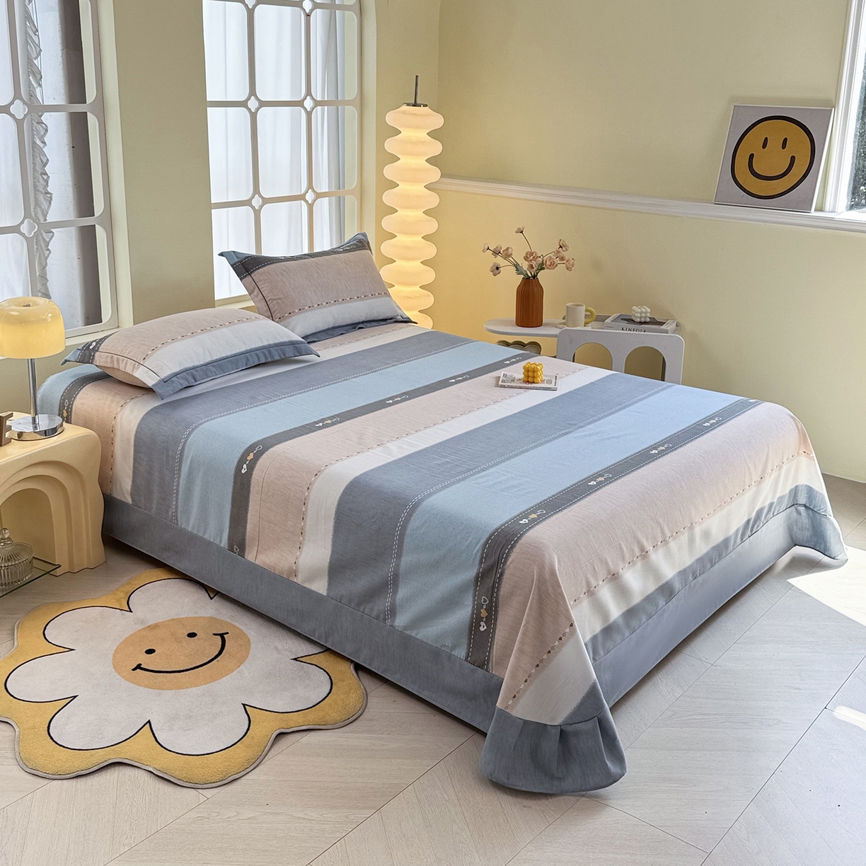 91家纺网 家纺一手货源 找家纺 优尚家纺 2025新款全棉磨毛纯棉喷气印花清新轻奢款四件套 罗马格调