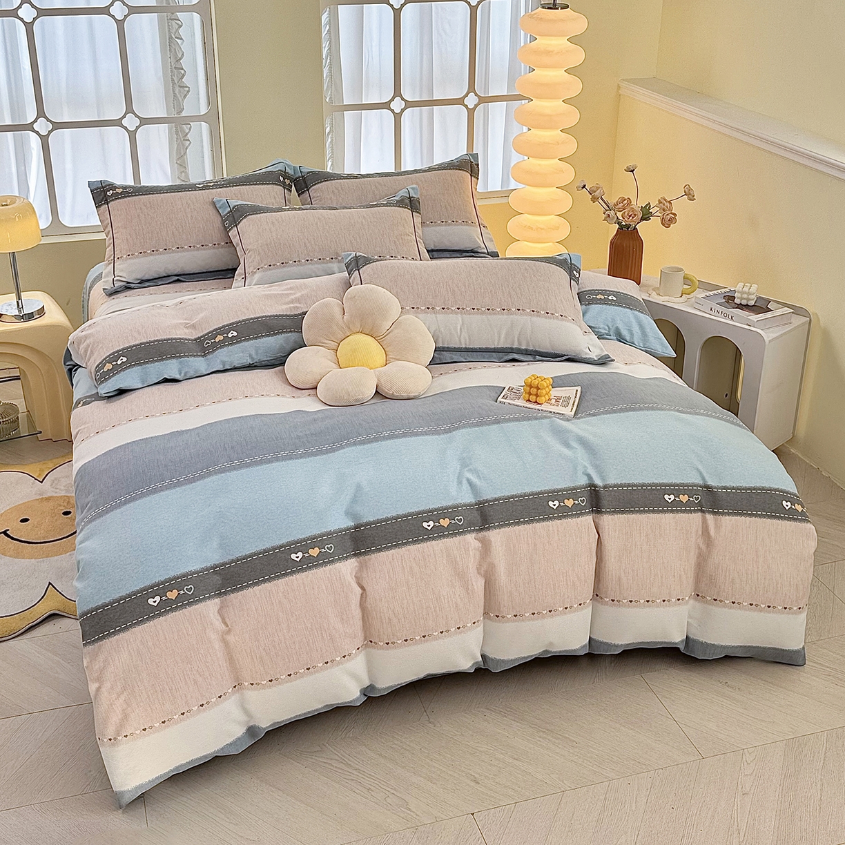 91家纺网 家纺一手货源 找家纺 优尚家纺 2025新款全棉磨毛纯棉喷气印花清新轻奢款四件套 罗马格调