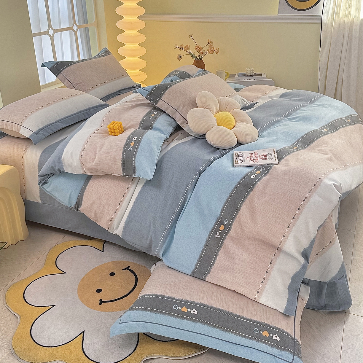 91家纺网 家纺一手货源 找家纺 优尚家纺 2025新款全棉磨毛纯棉喷气印花清新轻奢款四件套 罗马格调