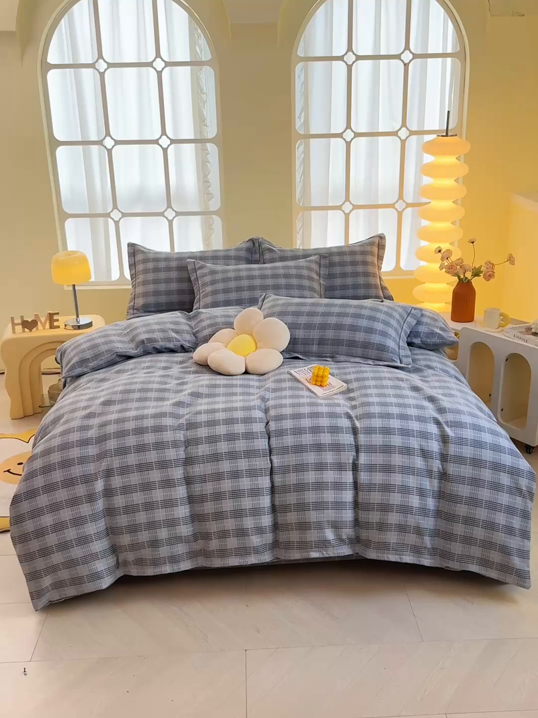 91家纺网 家纺一手货源 找家纺 优尚家纺 2025新款全棉磨毛纯棉喷气印花清新轻奢款四件套 雅韵灰格