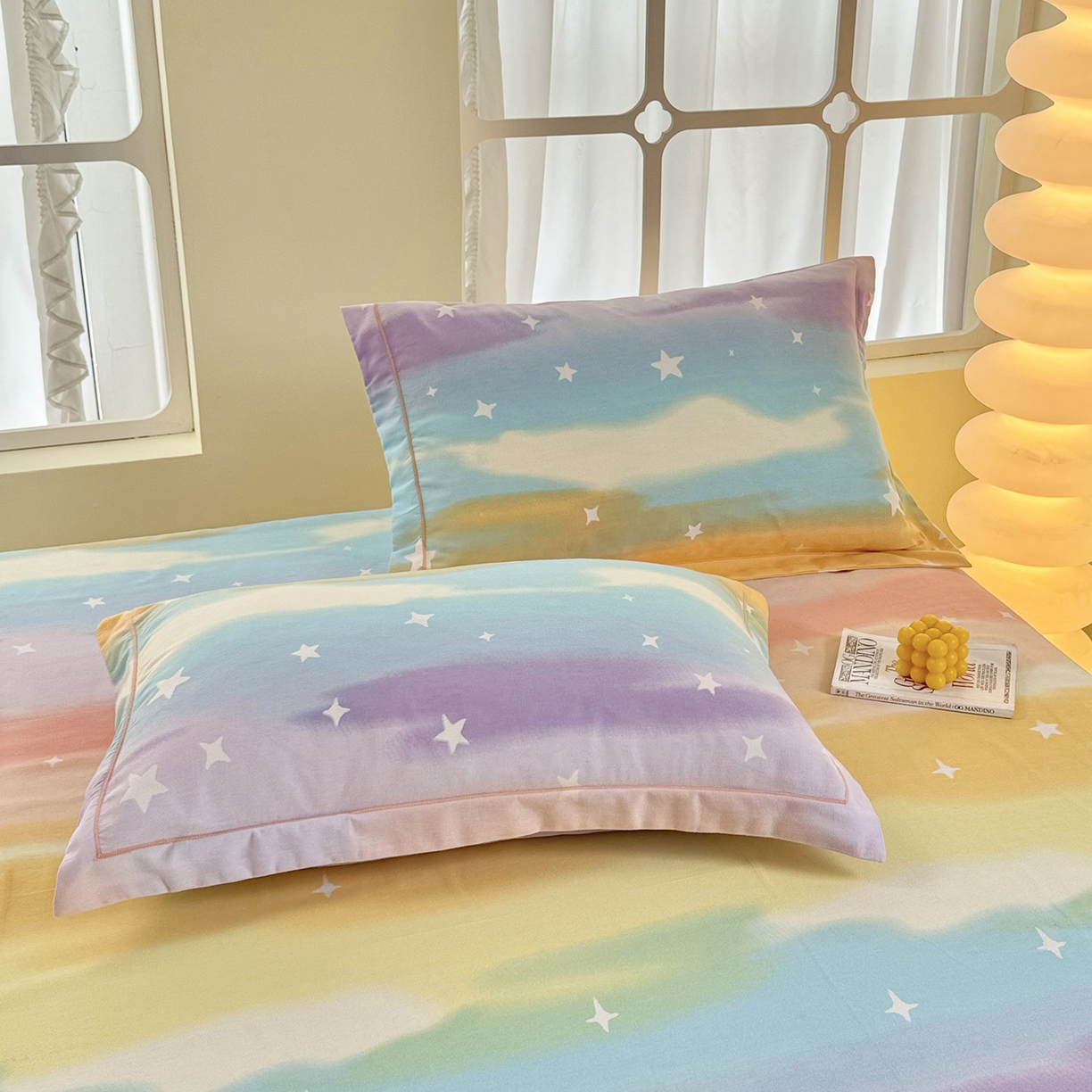 91家纺网 家纺一手货源 找家纺 优尚家纺 2025新款全棉磨毛纯棉喷气印花清新轻奢款四件套 缤纷彩虹