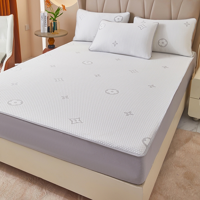 91家纺网 家纺一手货源 找家纺 凤杰  2025新款冰豆豆凉豆豆凉席床笠款盖盖毯夏被四件套 四叶草-高级灰