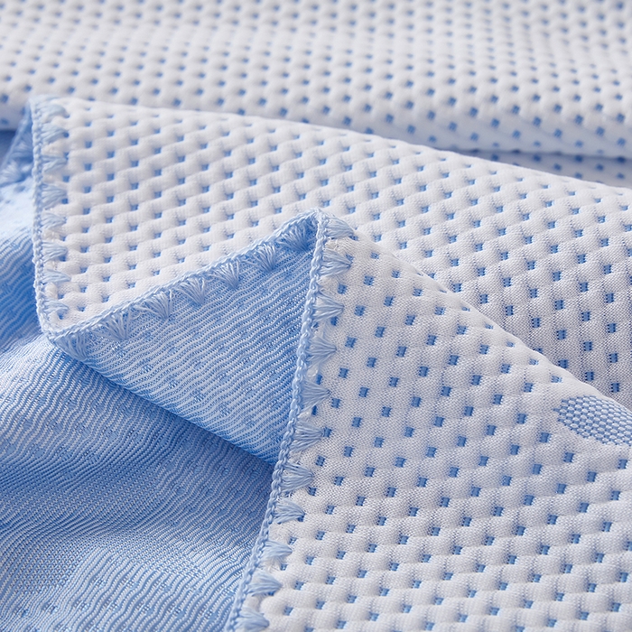 91家纺网 家纺一手货源 找家纺 凤杰  2025新款冰豆豆凉豆豆凉席床笠款盖盖毯夏被四件套 四叶草-天空蓝