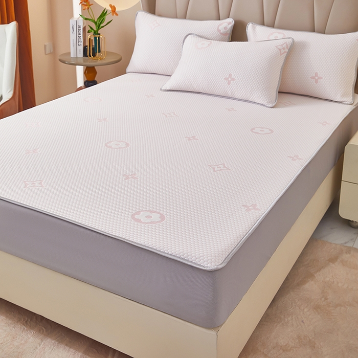 91家纺网 家纺一手货源 找家纺 凤杰  2025新款冰豆豆凉豆豆凉席床笠款盖盖毯夏被四件套 四叶草-樱花粉