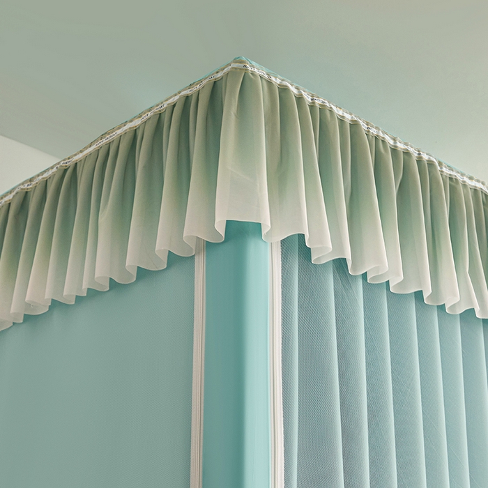 91家纺网 家纺一手货源 找家纺 薇梦蚊帐 2025新款学生宿舍遮光渐变蚊帐 渐变花边-果绿