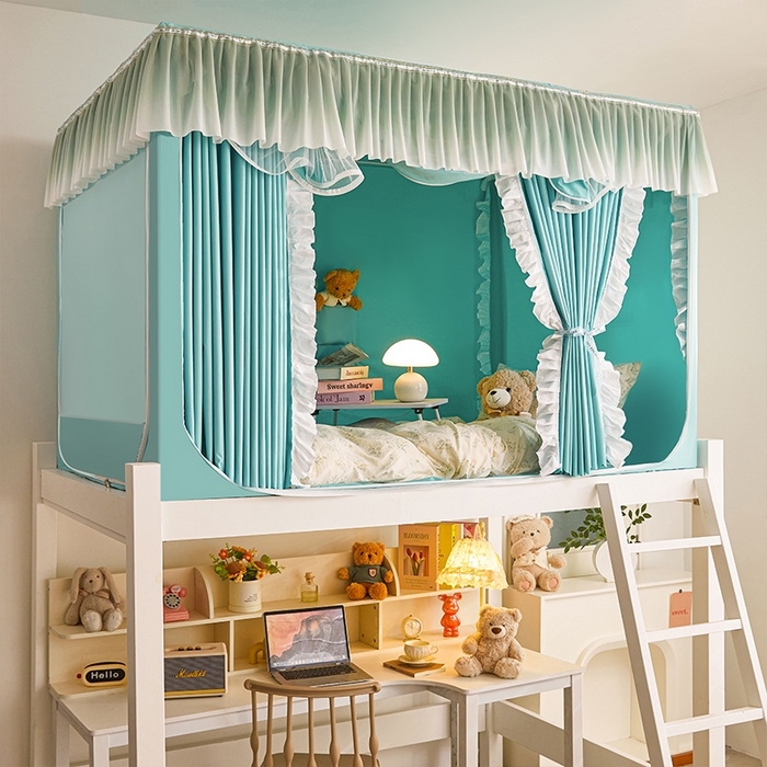 91家纺网 家纺一手货源 找家纺 薇梦蚊帐 2025新款学生宿舍遮光渐变蚊帐 渐变花边-果绿