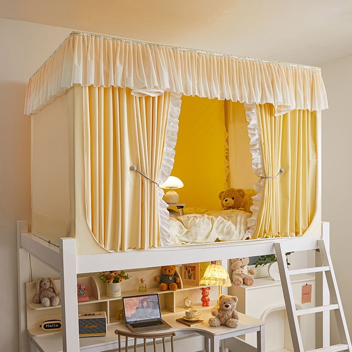 91家纺网 家纺一手货源 找家纺 薇梦蚊帐 2025新款学生宿舍遮光渐变蚊帐 渐变花边-嫩黄