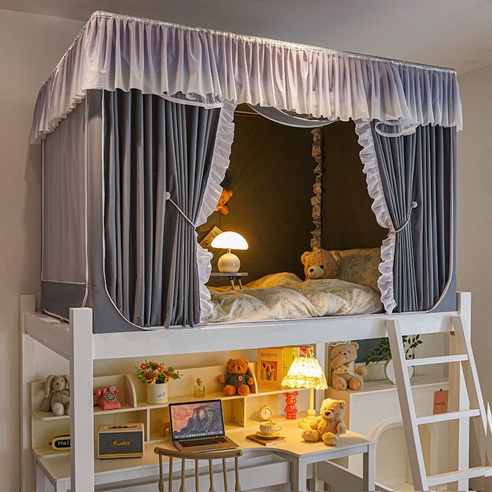 91家纺网 家纺一手货源 找家纺 薇梦蚊帐 2025新款学生宿舍遮光渐变蚊帐 渐变花边-时尚灰