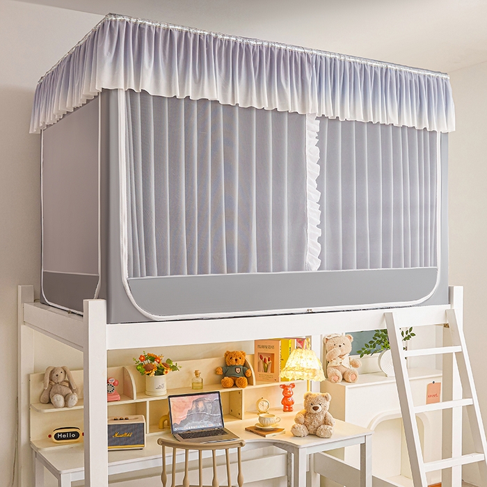 91家纺网 家纺一手货源 找家纺 薇梦蚊帐 2025新款学生宿舍遮光渐变蚊帐 渐变花边-时尚灰