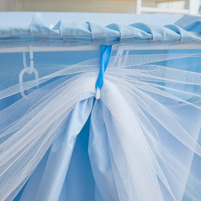 91家纺网 家纺一手货源 找家纺 薇梦蚊帐 2025新款学生宿舍遮光渐变蚊帐 渐变花边-天蓝色