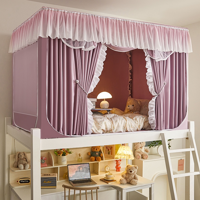 91家纺网 家纺一手货源 找家纺 薇梦蚊帐 2025新款学生宿舍遮光渐变蚊帐 渐变花边-香芋紫