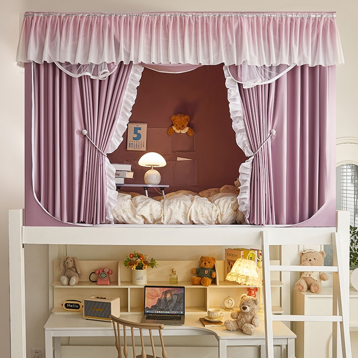 91家纺网 家纺一手货源 找家纺 薇梦蚊帐 2025新款学生宿舍遮光渐变蚊帐 渐变花边-香芋紫