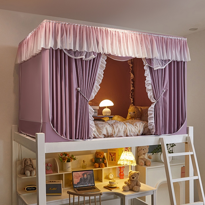 91家纺网 家纺一手货源 找家纺 薇梦蚊帐 2025新款学生宿舍遮光渐变蚊帐 渐变花边-香芋紫