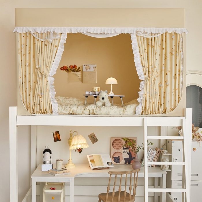 91家纺网 家纺一手货源 找家纺 薇梦蚊帐 2025新款遮光床帘刺绣款学生蚊帐-抱抱熊 可爱熊-卡其