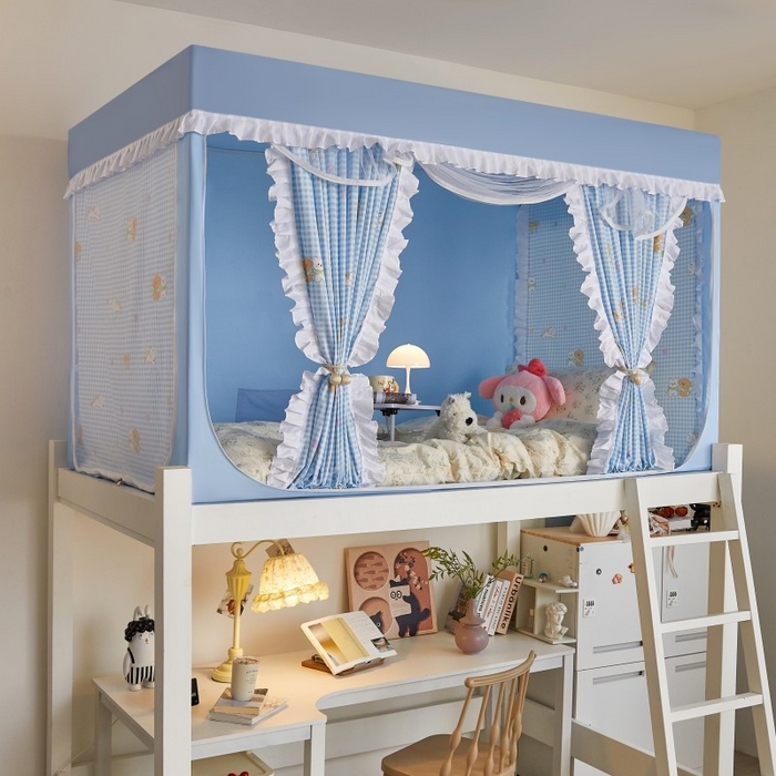 薇梦蚊帐 2025新款遮光床帘刺绣款学生蚊帐-抱抱熊 好朋友-天蓝