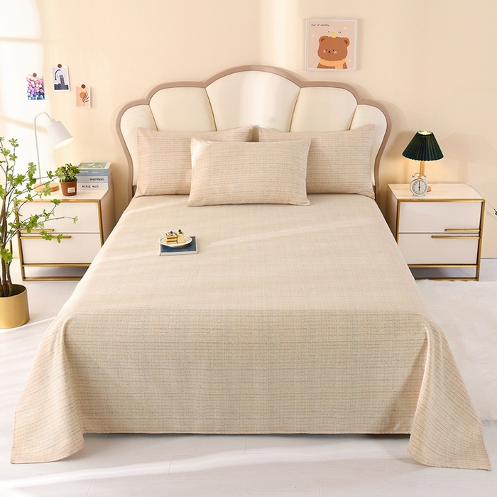 91家纺网 家纺一手货源 找家纺 雲归梦 2025新款原棉老粗布床单席子凉席印花三件套 明纱