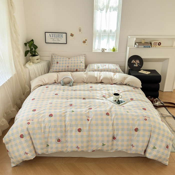 91家纺网 家纺一手货源 找家纺 可可家纺 2025直播热款亲肤有氧提花小竺棉四件套 莓天开星