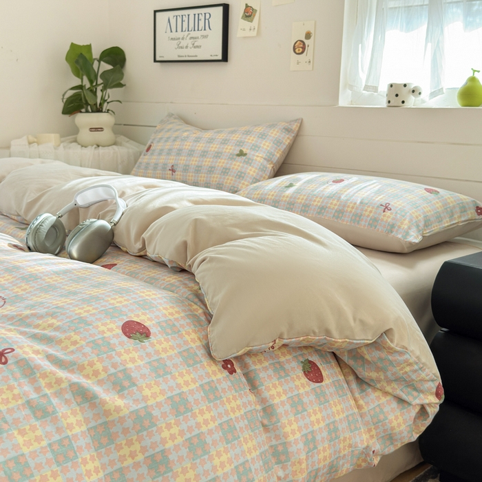 91家纺网 家纺一手货源 找家纺 可可家纺 2025直播热款亲肤有氧提花小竺棉四件套 莓天开星