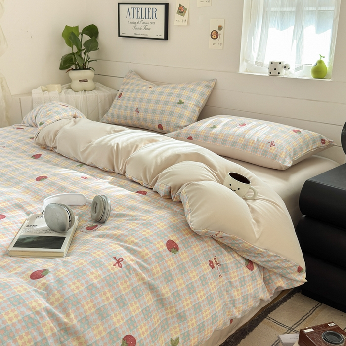 91家纺网 家纺一手货源 找家纺 可可家纺 2025直播热款亲肤有氧提花小竺棉四件套 莓天开星