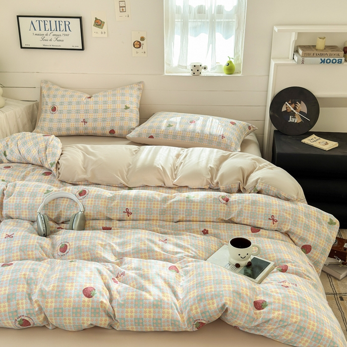 91家纺网 家纺一手货源 找家纺 可可家纺 2025直播热款亲肤有氧提花小竺棉四件套 莓天开星