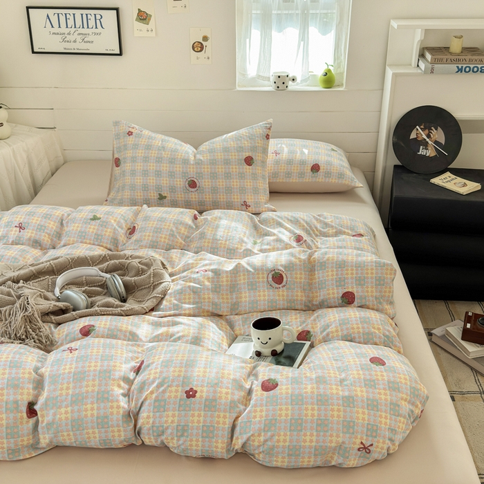 91家纺网 家纺一手货源 找家纺 可可家纺 2025直播热款亲肤有氧提花小竺棉四件套 莓天开星