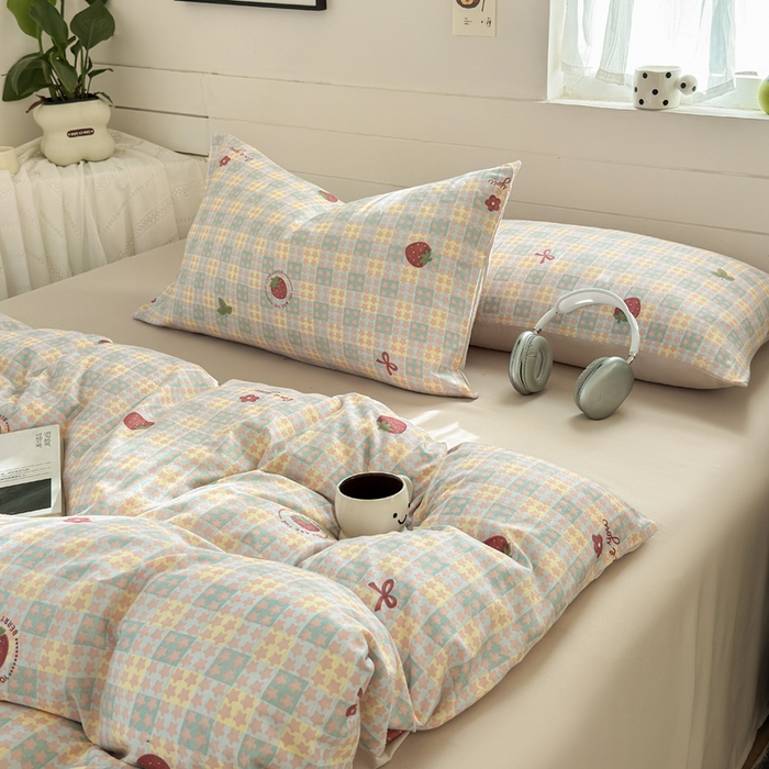 91家纺网 家纺一手货源 找家纺 可可家纺 2025直播热款亲肤有氧提花小竺棉四件套 莓天开星