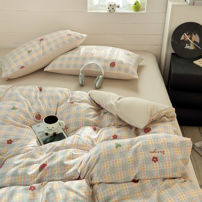 91家纺网 家纺一手货源 找家纺 可可家纺 2025直播热款亲肤有氧提花小竺棉四件套 莓天开星