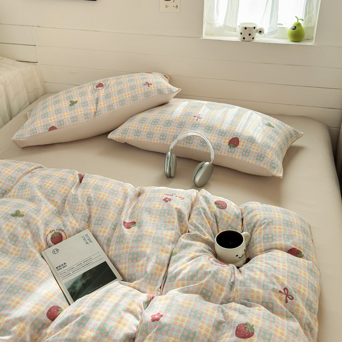 91家纺网 家纺一手货源 找家纺 可可家纺 2025直播热款亲肤有氧提花小竺棉四件套 莓天开星