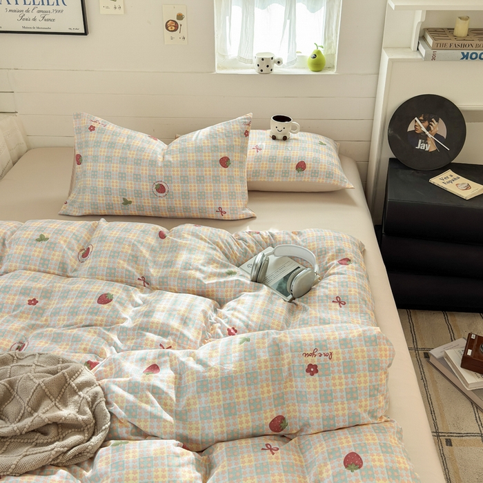 91家纺网 家纺一手货源 找家纺 可可家纺 2025直播热款亲肤有氧提花小竺棉四件套 莓天开星