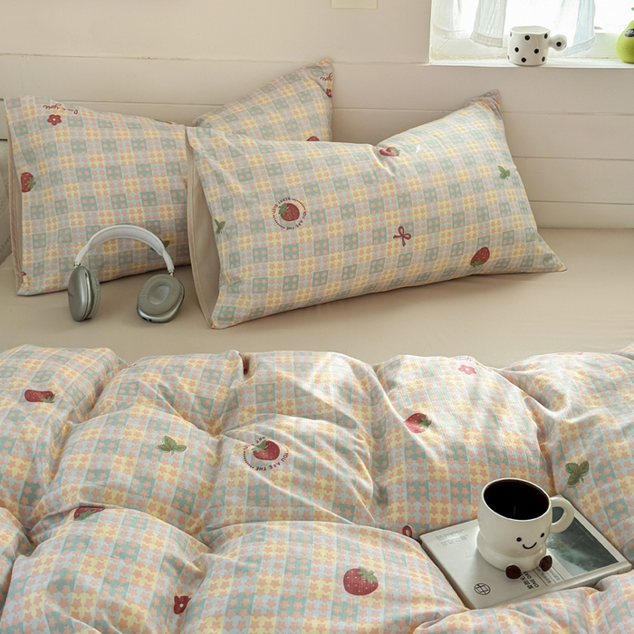 91家纺网 家纺一手货源 找家纺 可可家纺 2025直播热款亲肤有氧提花小竺棉四件套 莓天开星