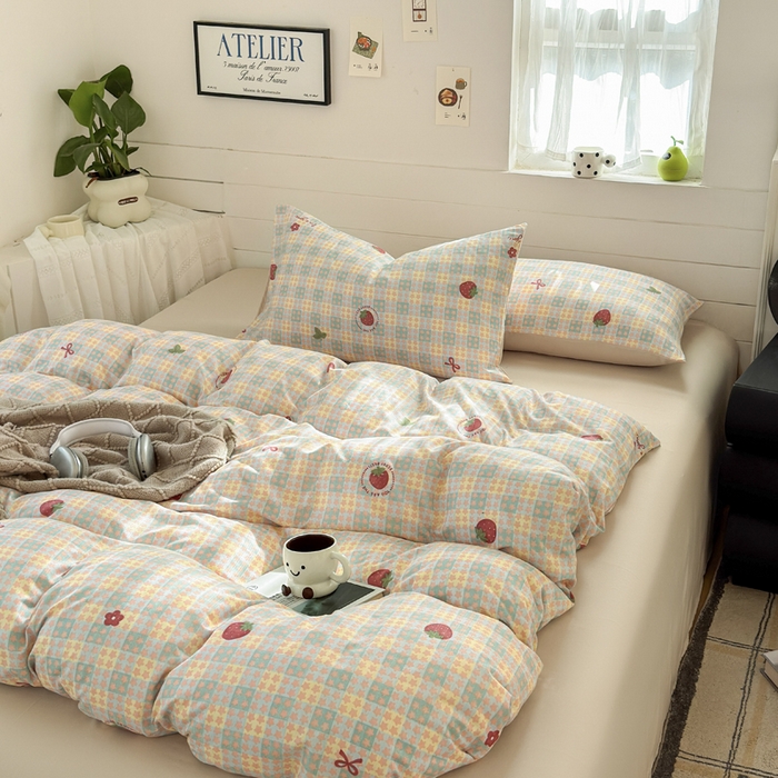 91家纺网 家纺一手货源 找家纺 可可家纺 2025直播热款亲肤有氧提花小竺棉四件套 莓天开星