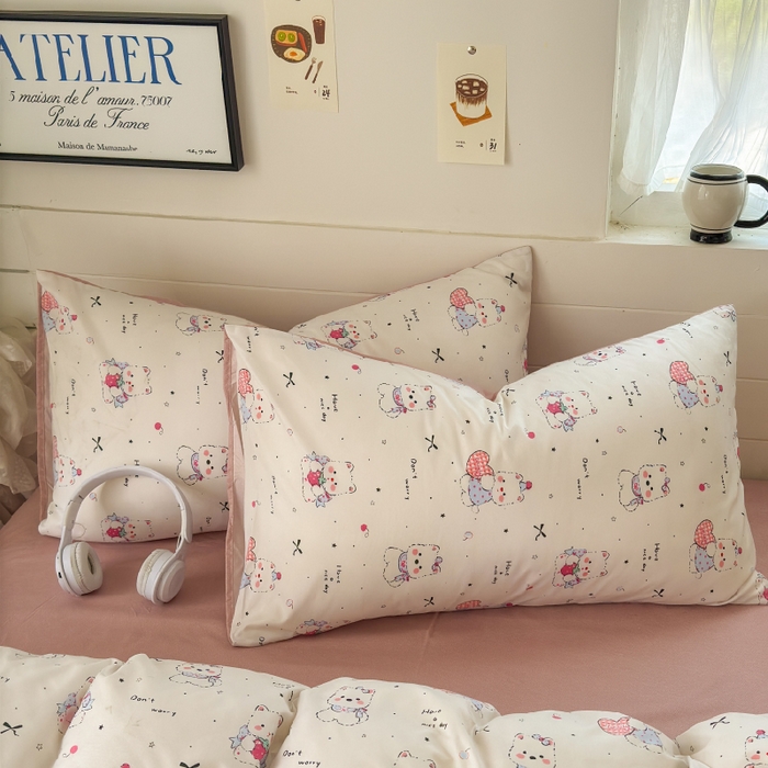 91家纺网 家纺一手货源 找家纺 可可家纺 2025新款印花卡通芦荟棉枕套亲肤信封式枕头套小清新 可爱西高地